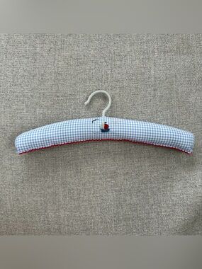 Blue Gingham Padded Kids Hanger with Red Trim and Sailboat Embroidery
